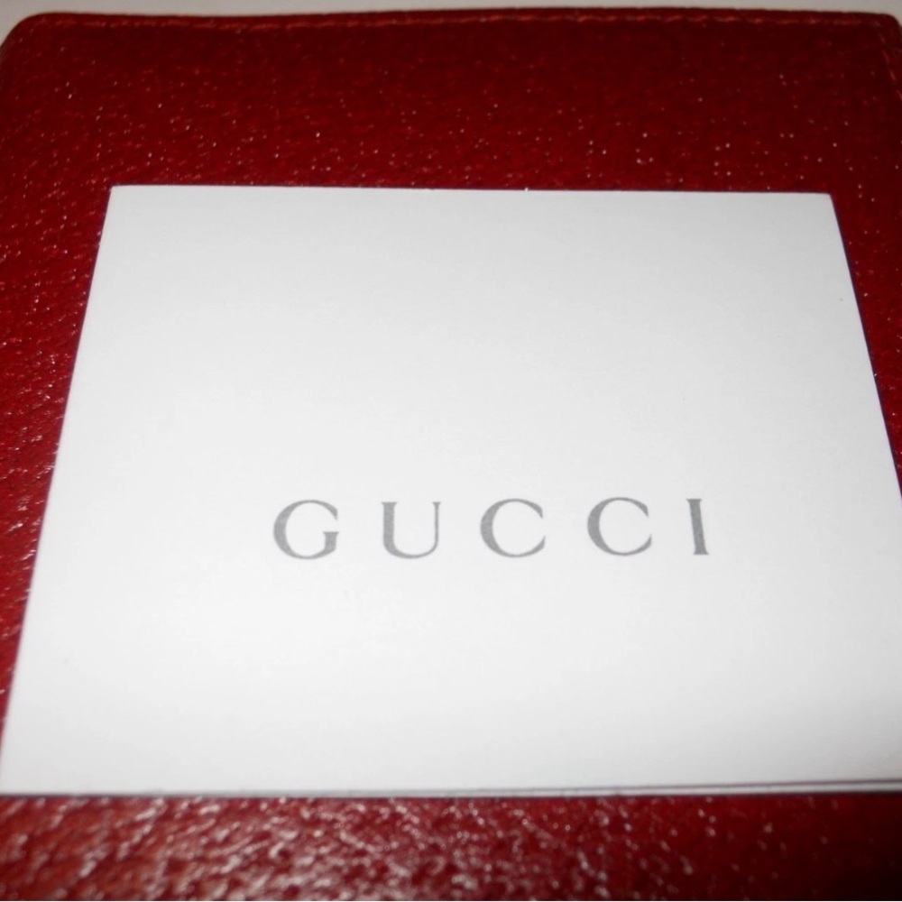 AUTH Gucci Brick Red Embossed Leather Logo Card Wallet Italy - Picture 10 of 10